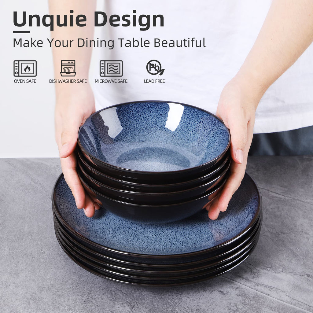 Peacock Blue Ceramic Bowls, Set of 4, 30oz