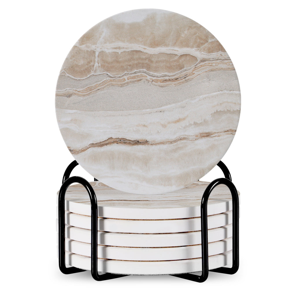 Ceramic Coaster Set of 6 with Metal Stand
