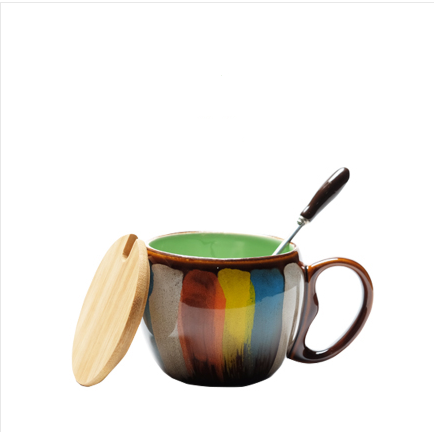 Handmade Ceramic Mug with Lid and Spoon, 350ml