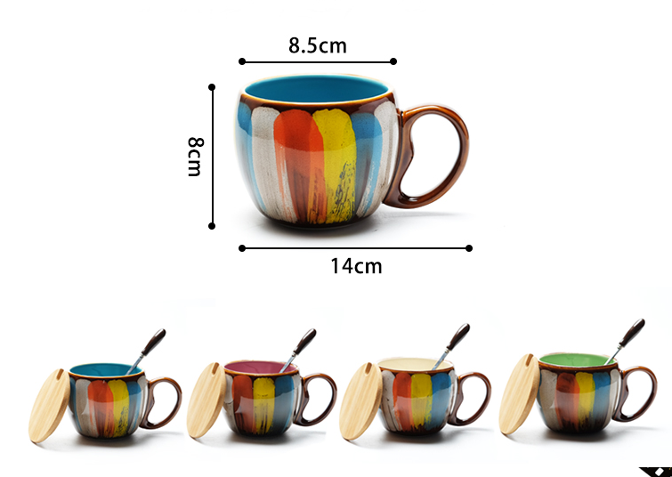 Handmade Ceramic Mug with Lid and Spoon, 350ml