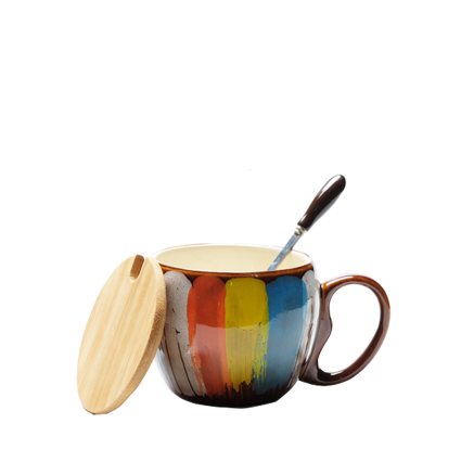 Handmade Ceramic Mug with Lid and Spoon, 350ml