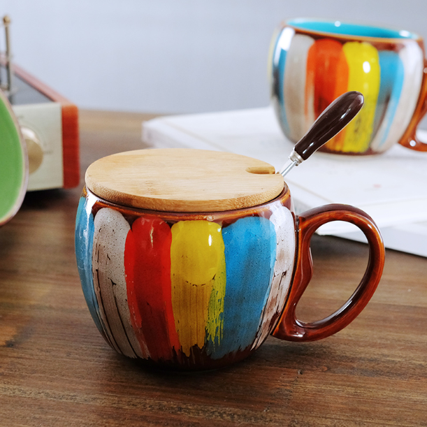 Handmade Ceramic Mug with Lid and Spoon, 350ml