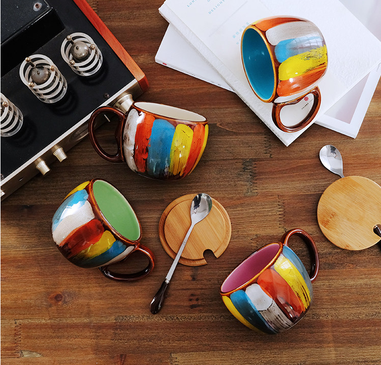 Handmade Ceramic Mug with Lid and Spoon, 350ml