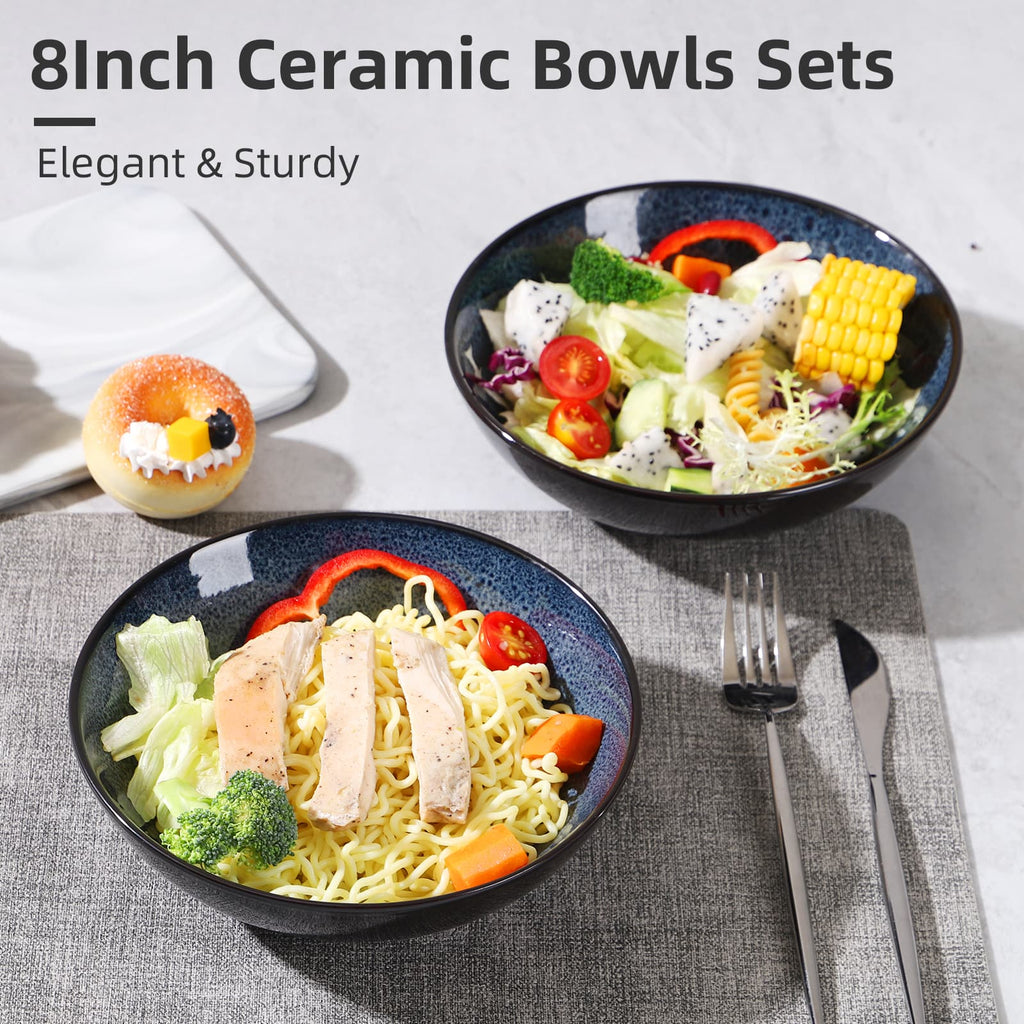 Peacock Blue Ceramic Bowls, Set of 4, 30oz