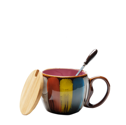 Handmade Ceramic Mug with Lid and Spoon, 350ml