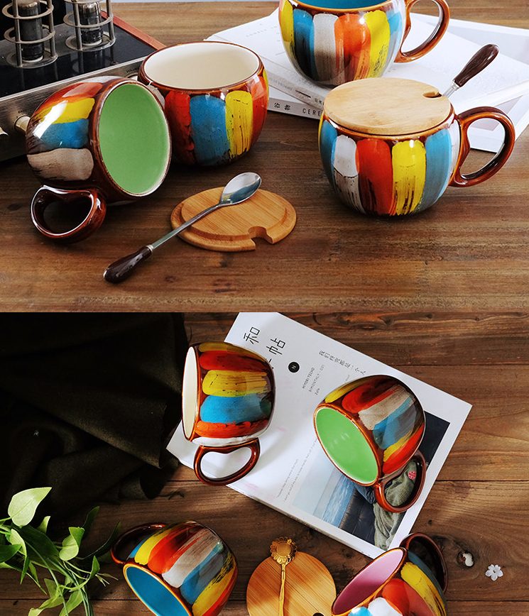 Handmade Ceramic Mug with Lid and Spoon, 350ml