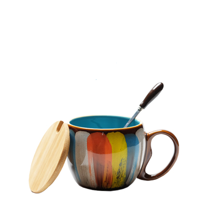 Handmade Ceramic Mug with Lid and Spoon, 350ml