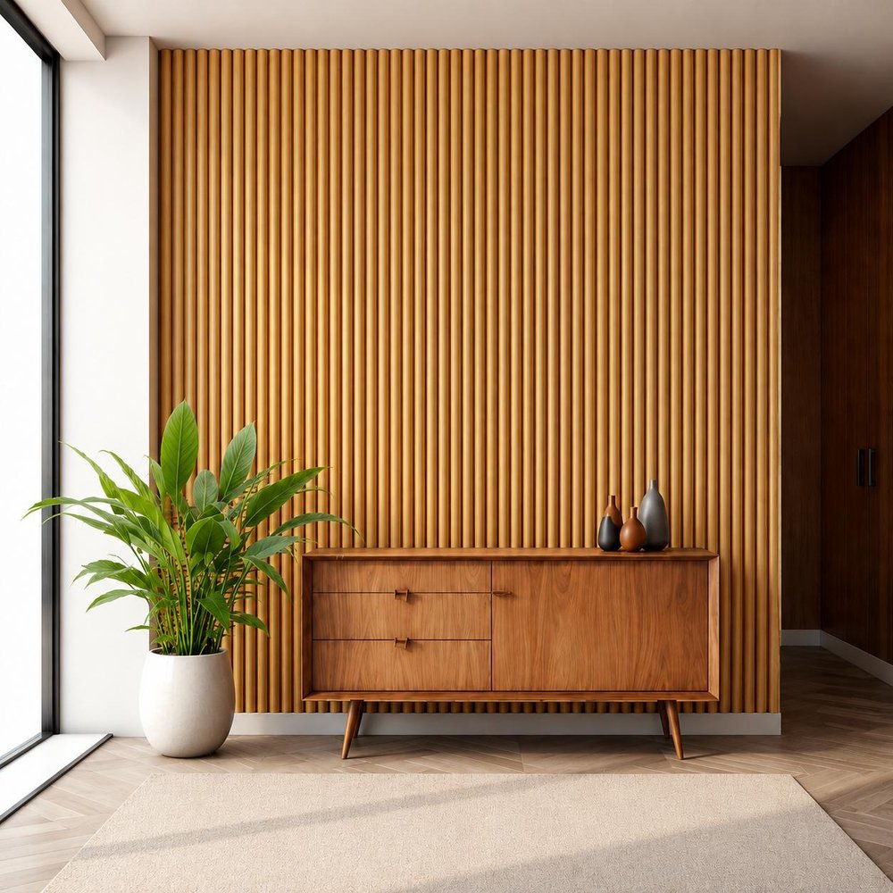 Brown 3D Embossed Striped Teak Reclaimed Wood Decorative Wall Panels