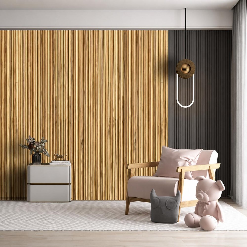 Brown 3D Embossed Striped Teak Reclaimed Wood Decorative Wall Panels