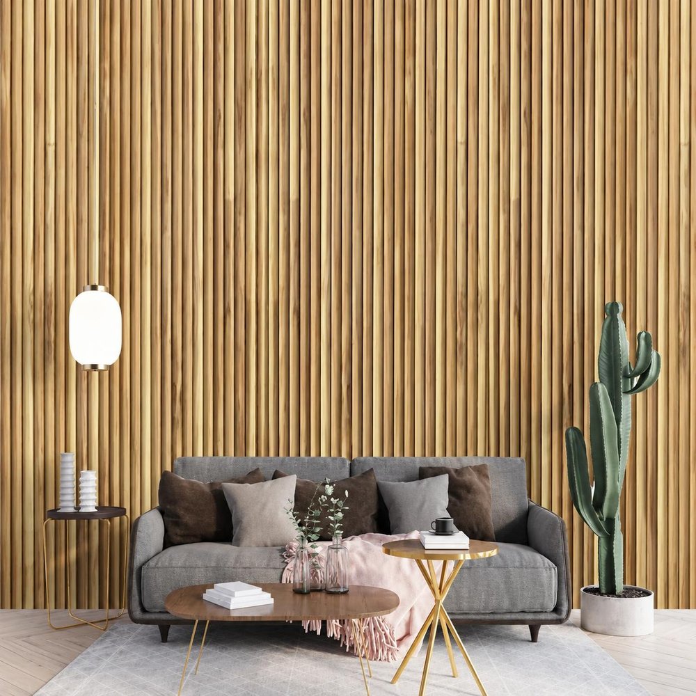 Brown 3D Embossed Striped Teak Reclaimed Wood Decorative Wall Panels
