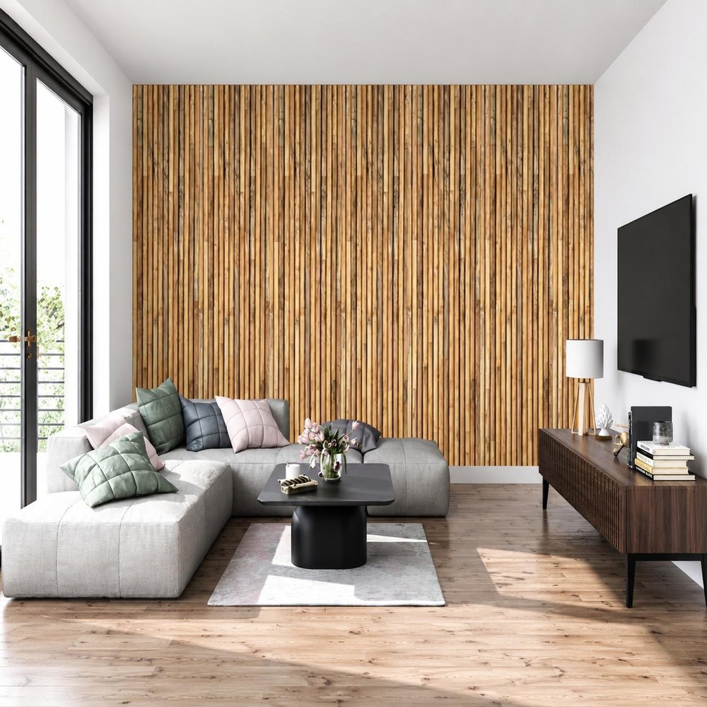 Brown 3D Embossed Striped Teak Reclaimed Wood Decorative Wall Panels