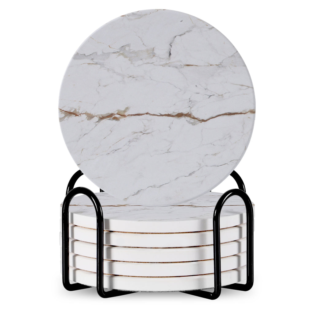 Ceramic Coaster Set of 6 with Metal Stand