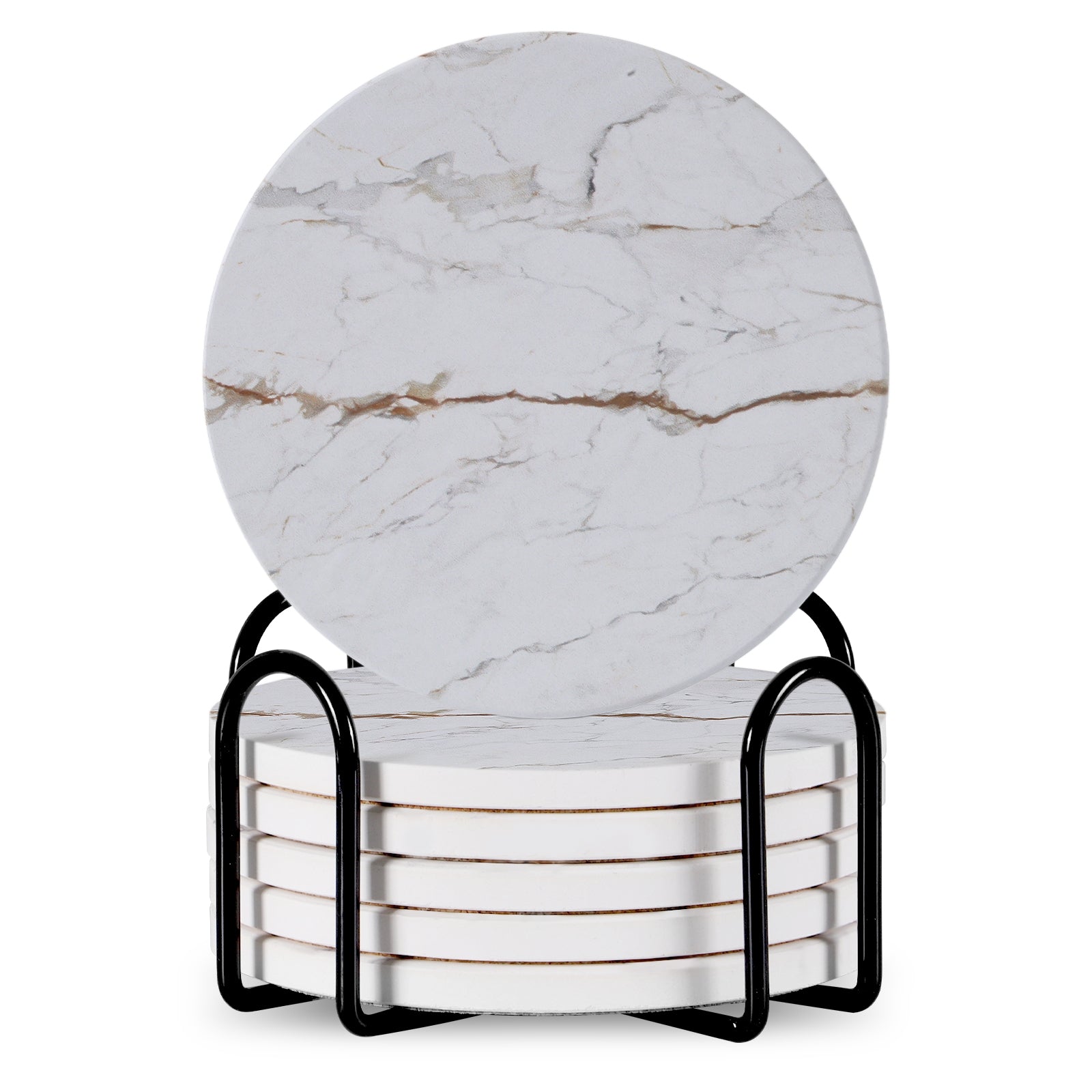 Ceramic Coaster Set of 6 with Metal Stand