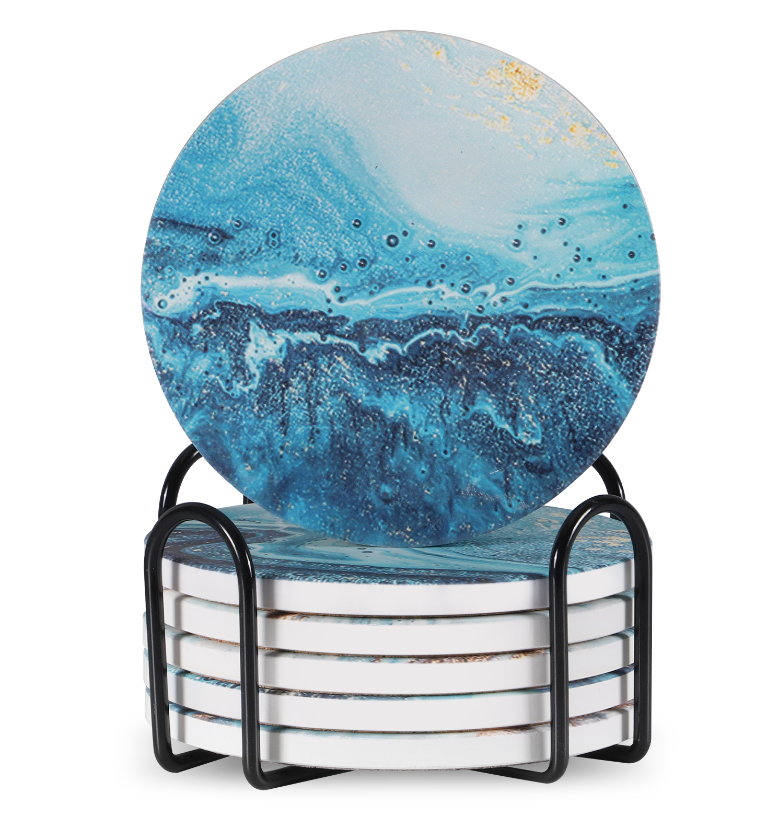 Ceramic Coaster Set of 6 with Metal Stand