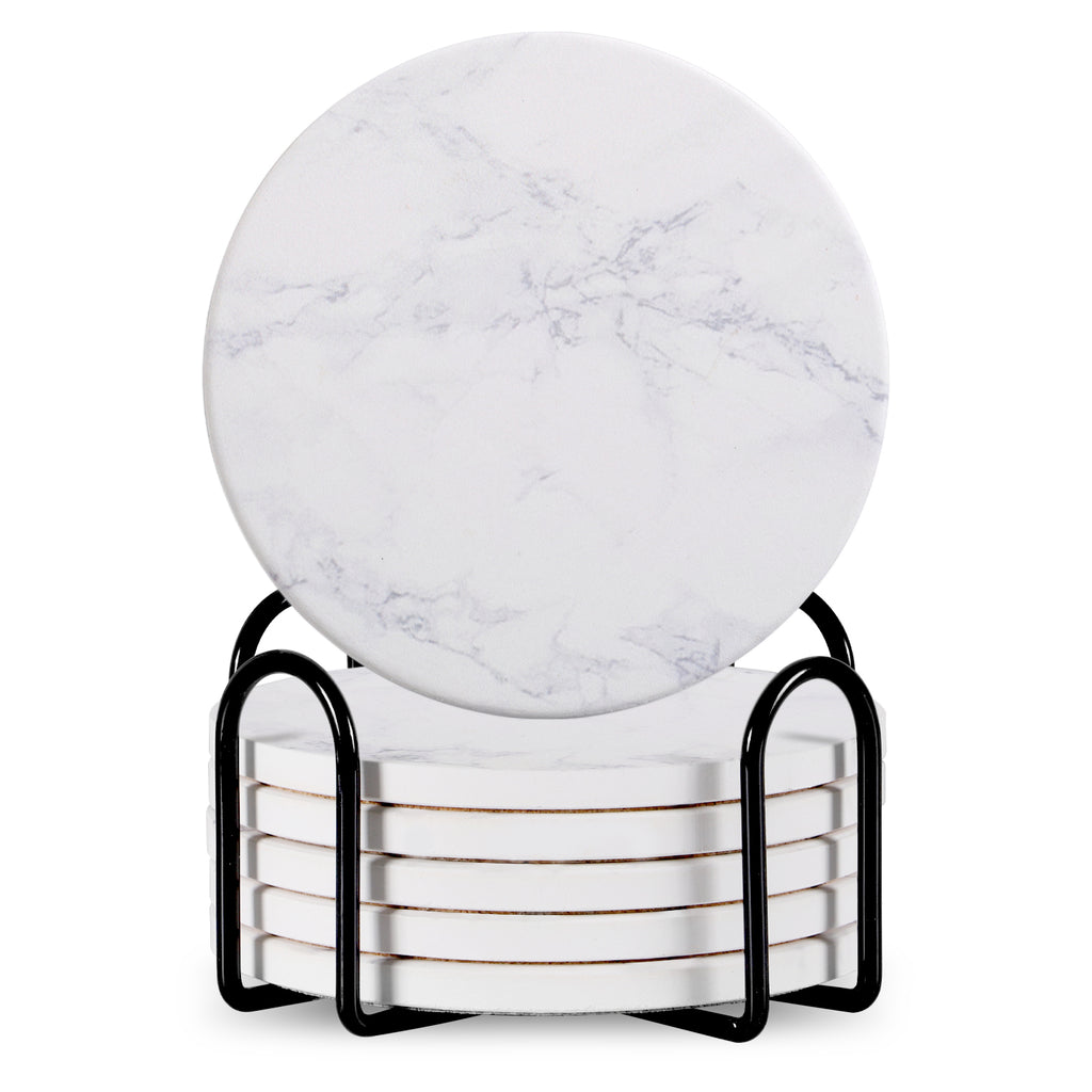 Ceramic Coaster Set of 6 with Metal Stand