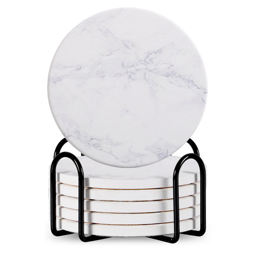 Ceramic Coaster Set of 6 with Metal Stand