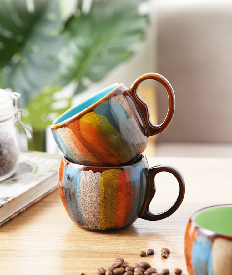 Handmade Ceramic Mug with Lid and Spoon, 350ml