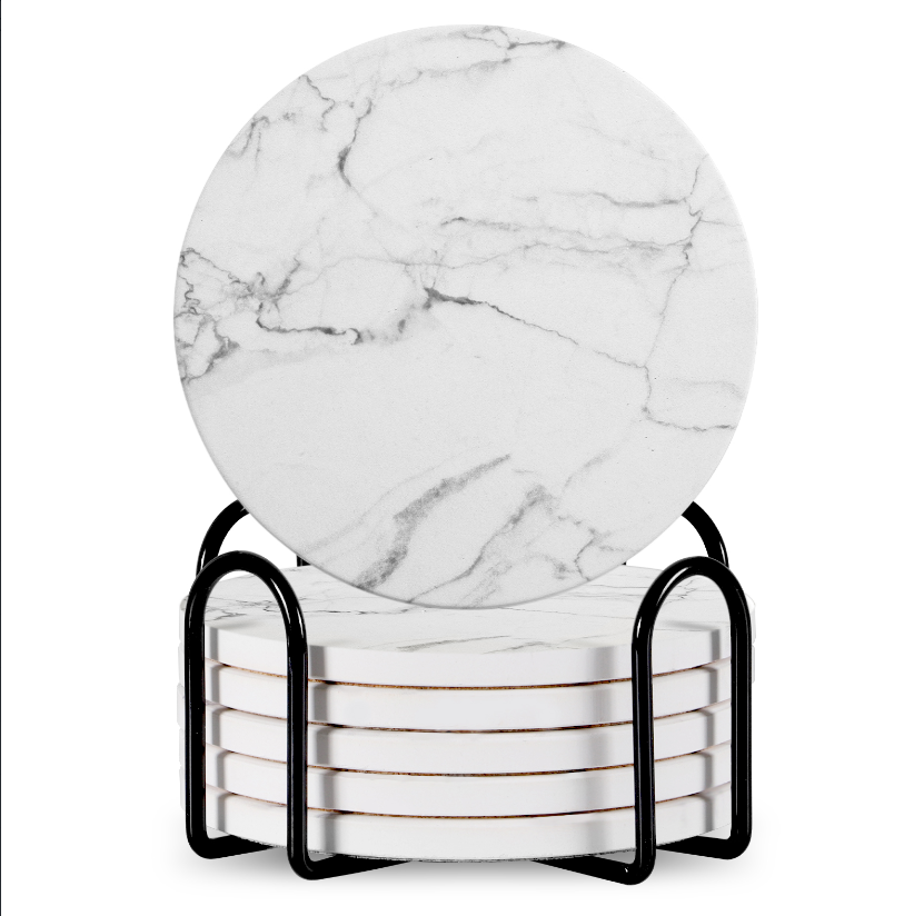 Ceramic Coaster Set of 6 with Metal Stand