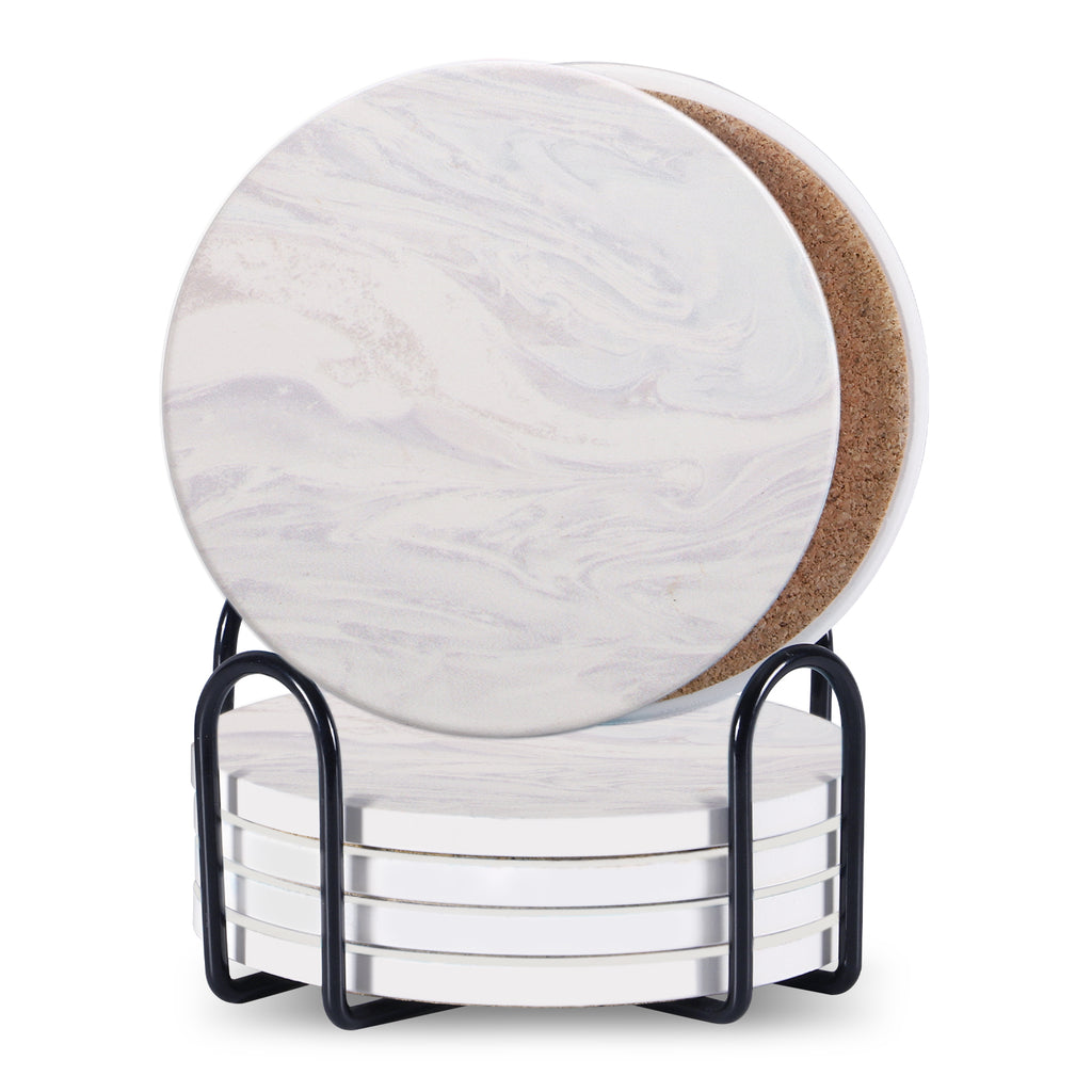 Ceramic Coaster Set of 6 with Metal Stand