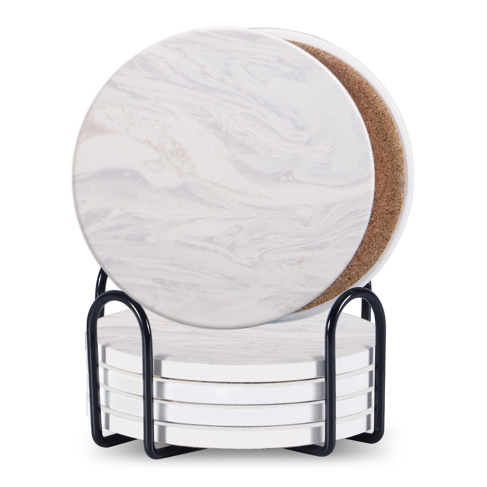 Ceramic Coaster Set of 6 with Metal Stand