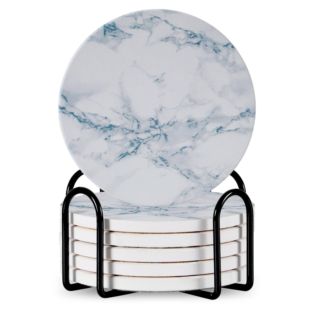 Ceramic Coaster Set of 6 with Metal Stand