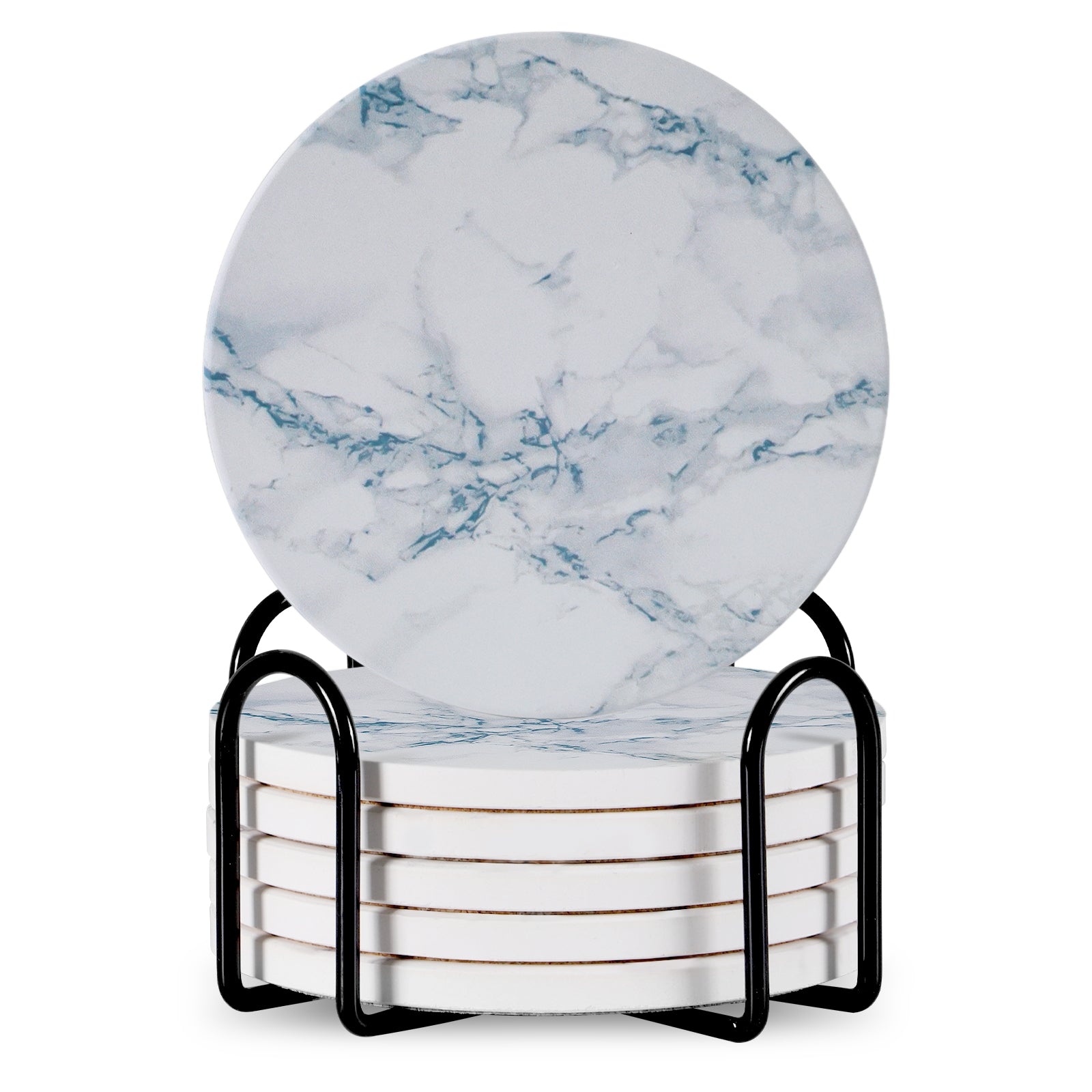 Ceramic Coaster Set of 6 with Metal Stand