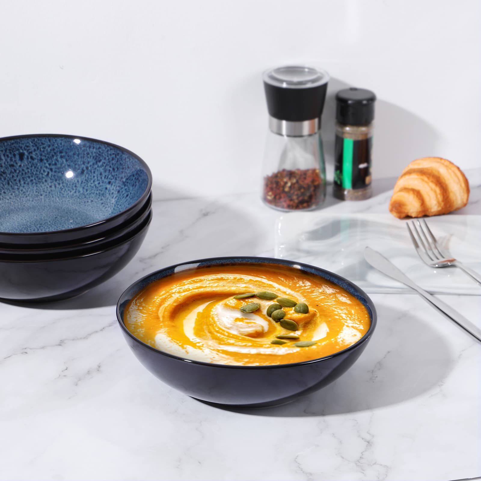 Peacock Blue Ceramic Bowls, Set of 4, 30oz