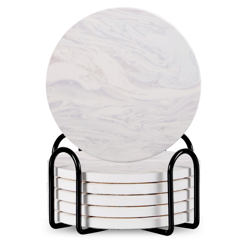 Ceramic Coaster Set of 6 with Metal Stand